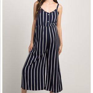 Pinkblush Navy Striped Maternity Jumpsuit small